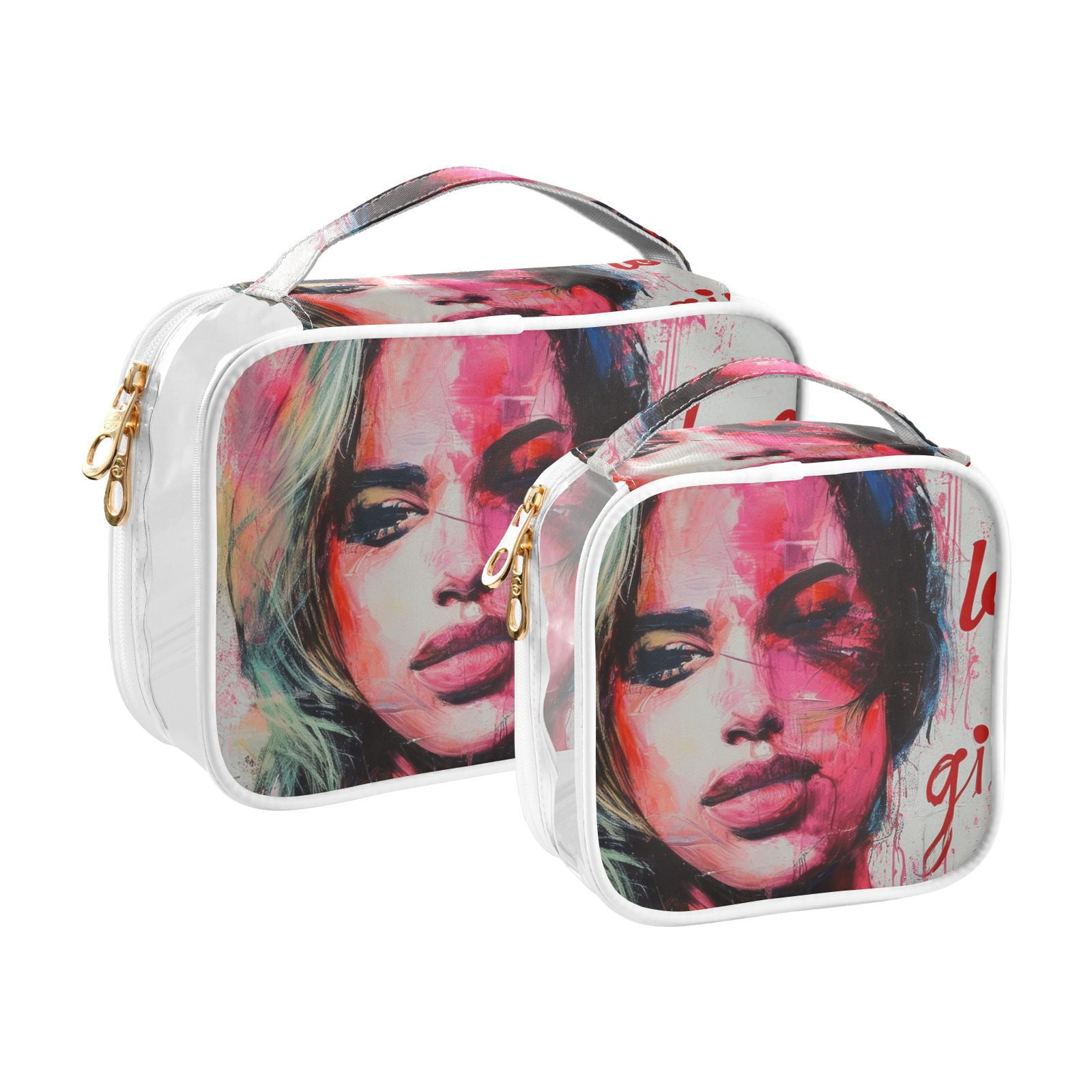 Clear Makeup Bags with Handle Large Opening 2 Pack Set Toiletry Bag Quart Size Bag, for Women Man Traveling Travel Essentials, Toiletries and Other. Love Girl