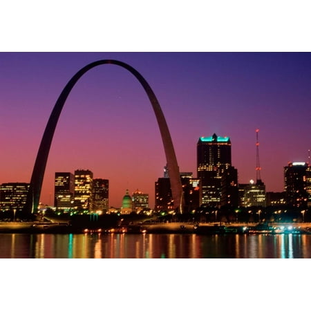 St. Louis skyline and Arch at night, St. Louis, Missouri Print Wall Art - 0