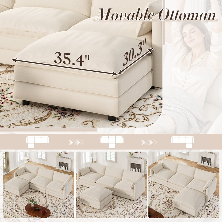 Muumblus Sectional Sofa, Chenille L-Shaped Sofa with Reversible