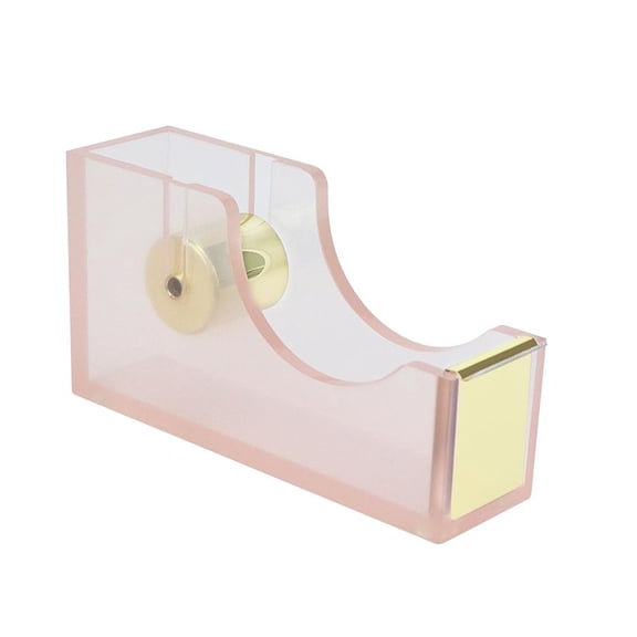 Multibey Clear Acrylic Rainbow Desktop Adhesive Tape Dispenser 1-Inch Core Manual Pink