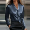 thumbnail image 7 of XuJwPNcy Women's Silk Blouse Long Sleeve Bow Tie Neck Satin Shirts Business Casual Office Spring Work Blouse Tops(Navy,Small), 7 of 7