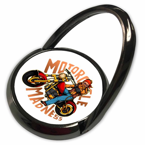 3dRose, Image of a cool biker on a motorbike. A text Motorcycle madness, Phone Ring