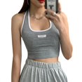 thumbnail image 1 of Wuffmeow Women's Letter Halter Sexy Slim Exposed Navel Knitted Camisole Tank Top, 1 of 6