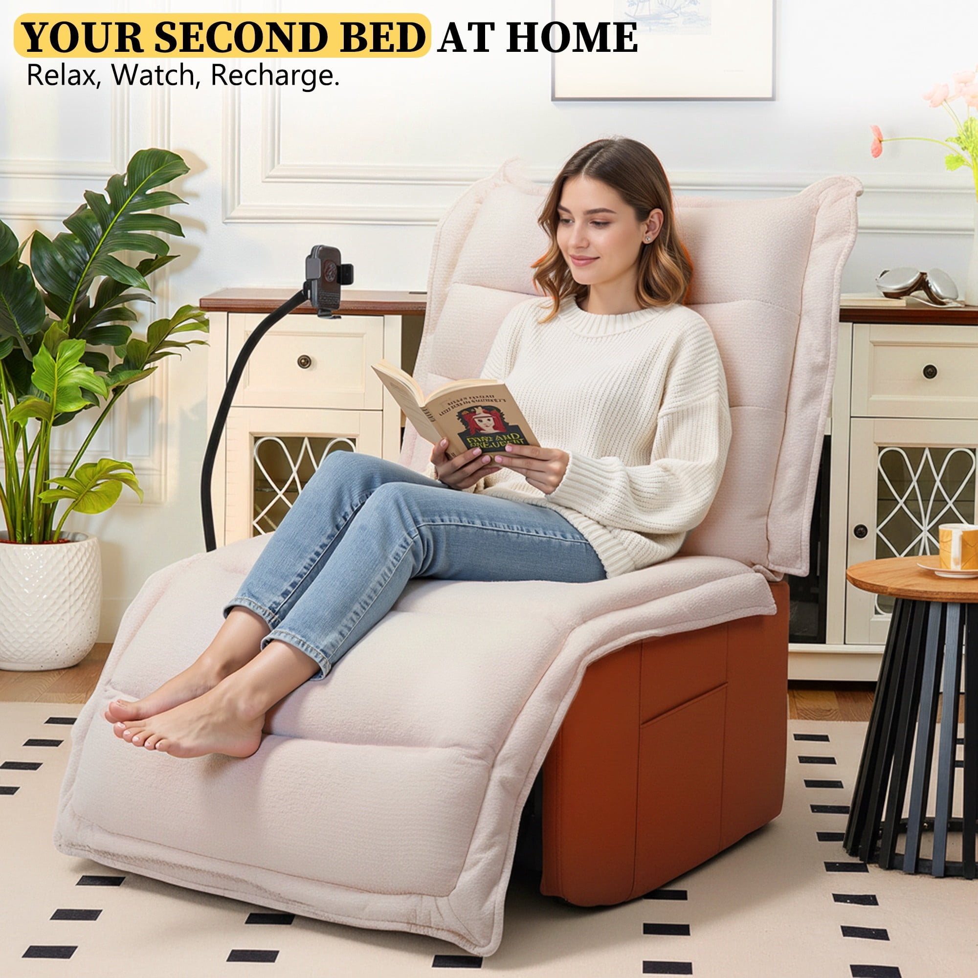 Holaki Power Recliner Chair, Modern Chenille Recliner Chair with Wireless Charging, Adjustable Home Theater Seating with Lumbar Support, Electric Recliner Chair for Adult