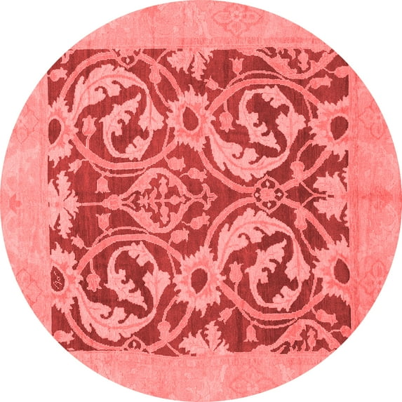 Ahgly Company Machine Washable Indoor Round Abstract Red Modern Area Rugs, 8' Round