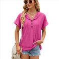 thumbnail image 1 of Blusa con Capucha y Botones de Color Liso para Mujer, Blusa Informal de Verano con Cordón Ajustable. Rosa Roja L, 1 of 10