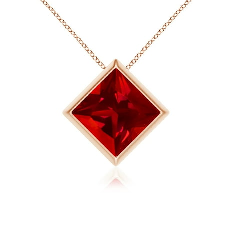 ANGARA Bezel-Set Square Lab Grown 2.1 Ct Ruby Solitaire Pendant for Women in 14K Rose Gold (Size-8mm) | July Birthstone Birthday Anniversary Jewelry Gift for Women | Lab-Grown Ruby Necklace