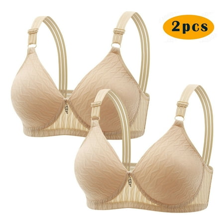GERsome Women s Pack of 2 Assorted Color Push Up Wireless Bra Padded T Shirt Bras No Underwire Plunge Bralette Full Coverage 2PC#Beige XXL