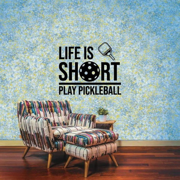 Life Is Short Play Pickleball Quote Pickleball Paddleball Sports Vinyl Wall Sticker Wall Art Wall Decal Sports Living Room Garage Gym Pickleball Wall Sticker Vinyl Decoration Size(22x30 inch)