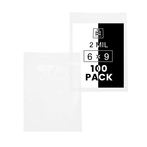 6" X 9" (100 Bags) 2 Mil Clear Reclosable Zip Plastic Poly Bags with Resealable Lock Seal Zipper