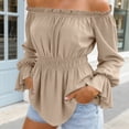 thumbnail image 3 of GEWSEY Womens Tops Off The Shoulder Blouses for Women Dressy Casual Cute Puff Sleeve T Shirts Fashion 2026 (Yellow, XL), 3 of 6