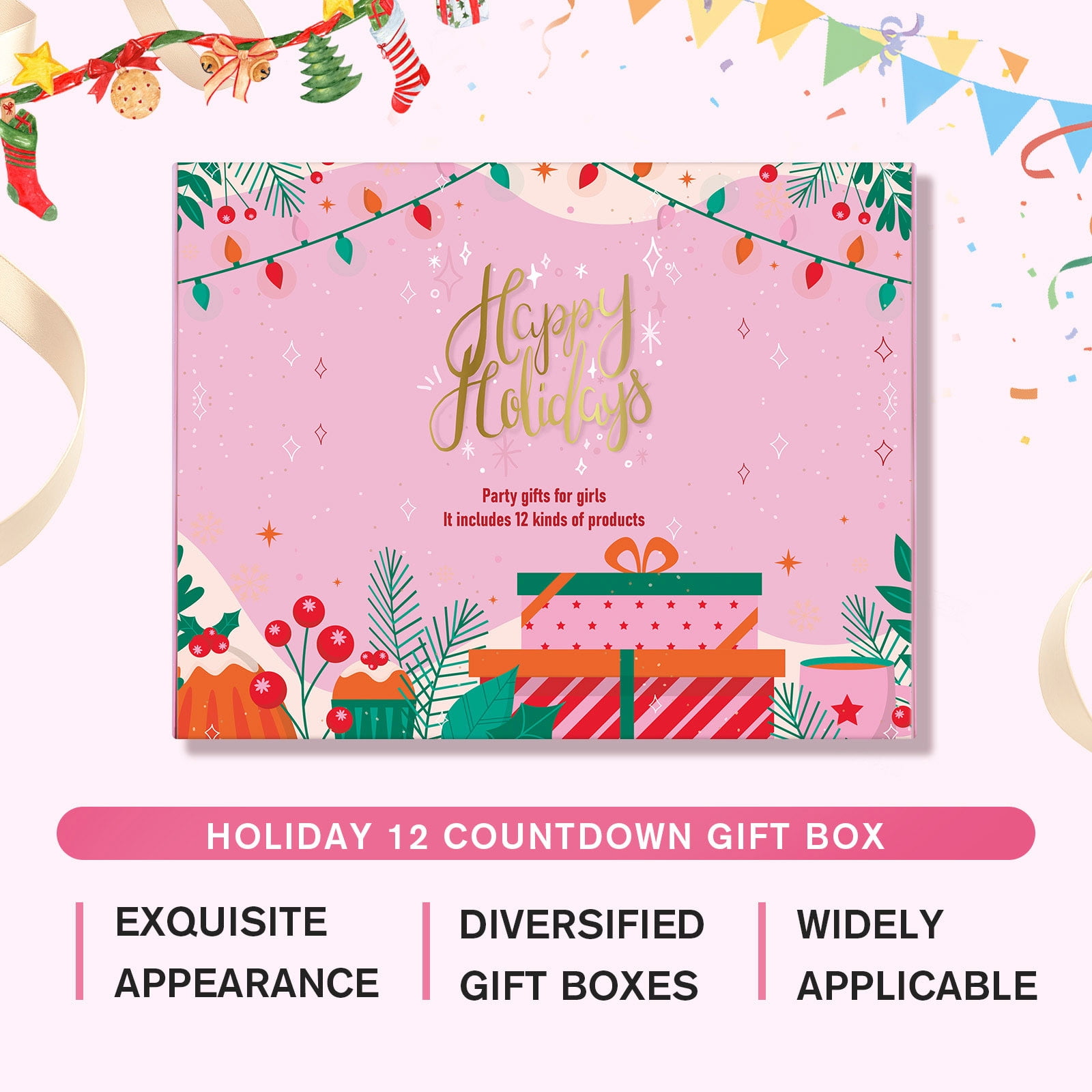 12-Piece Makeup Surprise Box - Advent Calendar for Women & Teens, Holiday Beauty Gift for Her, 100ml