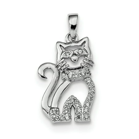 - 925 Sterling Silver Cubic Zirconia Cz Cat Pendant Charm Necklace Animal For Women