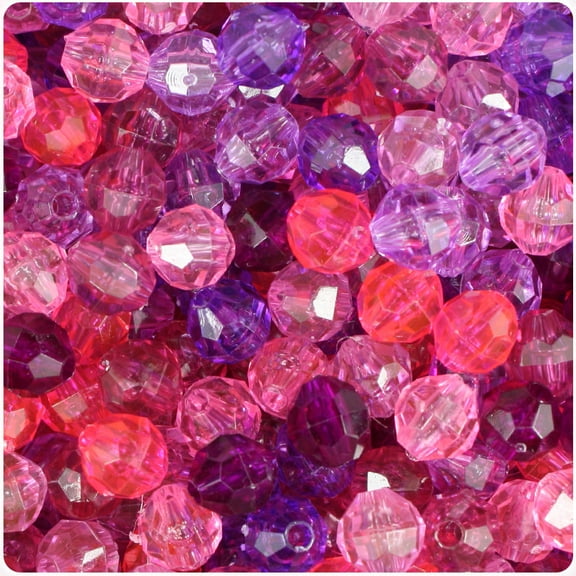 BeadTin Pink & Purple Transparent 8mm Faceted Round Craft Beads (450pcs)
