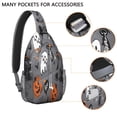 thumbnail image 2 of Sling Backpack,Gray Halloween Ghosts Cats and Pumpkins Sling Bag with Water Bottle Holder,Waterproof Sling Bag for Men/Women with Headphone Jack for Hiking,Travel, 2 of 6