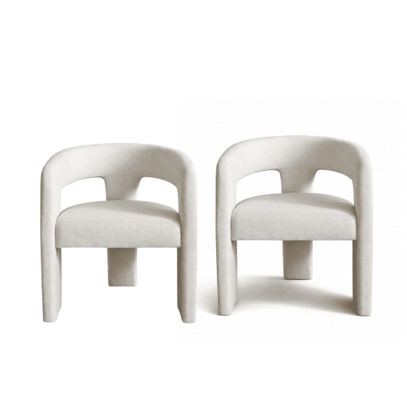 KOSSMAI Set of 2 Modern Barrel Accent Dining Chair – Upholstered Curved Back Armchair with 3-Leg Design, No Assembly, Soft Velvet Fabric – for Living Room, Bedroom, Dining or Office Seating (Beige)