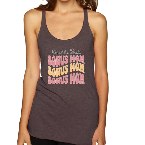 Wild Bobby, World's Best Bonus Mom Mother's Day Tri-Blend Racerback Tank Top, Brown, Small
