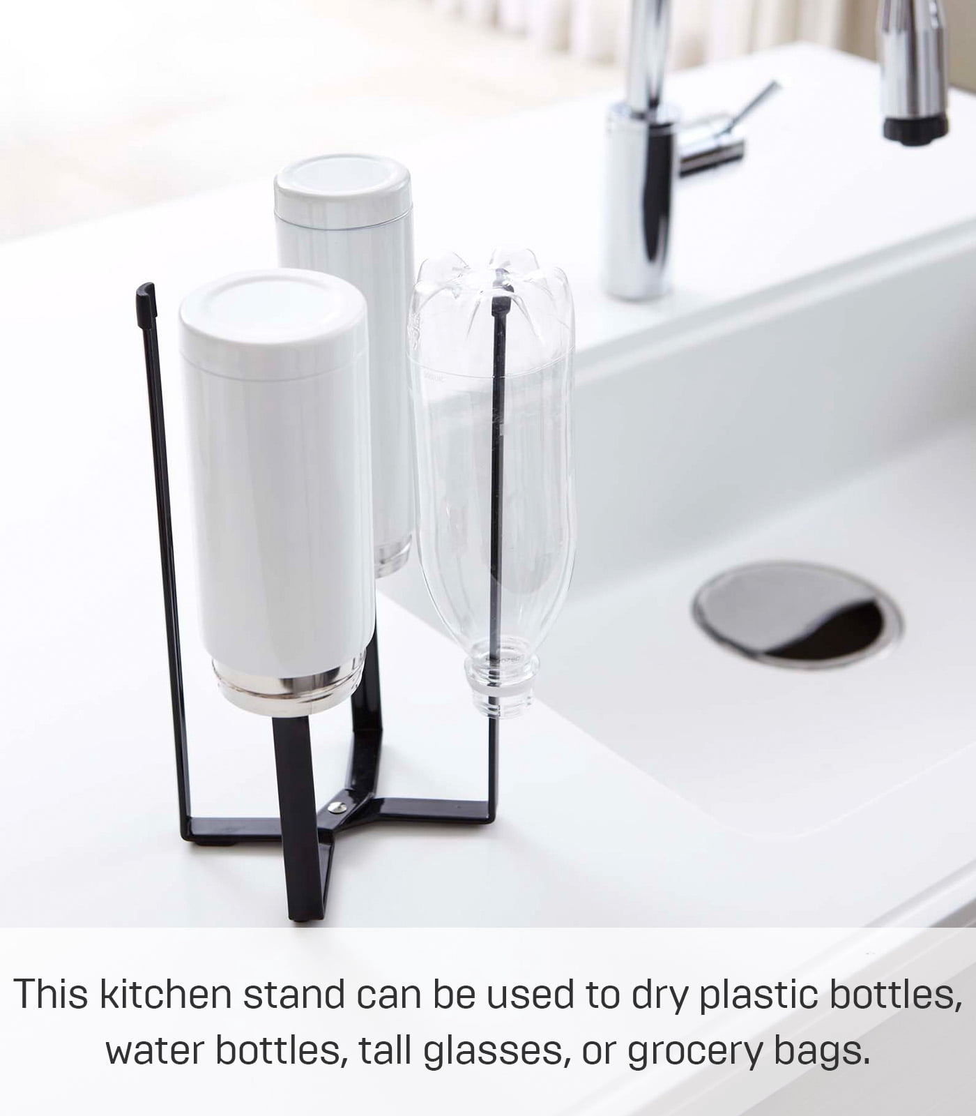 Yamazaki Home Collapsible Bottle Dryer, Black, Steel, Water Resistant, No Assembly