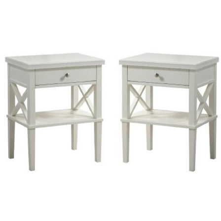 Home Square 2 Piece Solid Wood Nightstand Set with Drawer in White