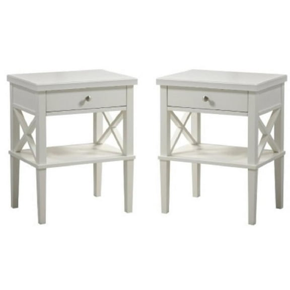 Home Square 2 Piece Solid Wood Nightstand Set with Drawer in White