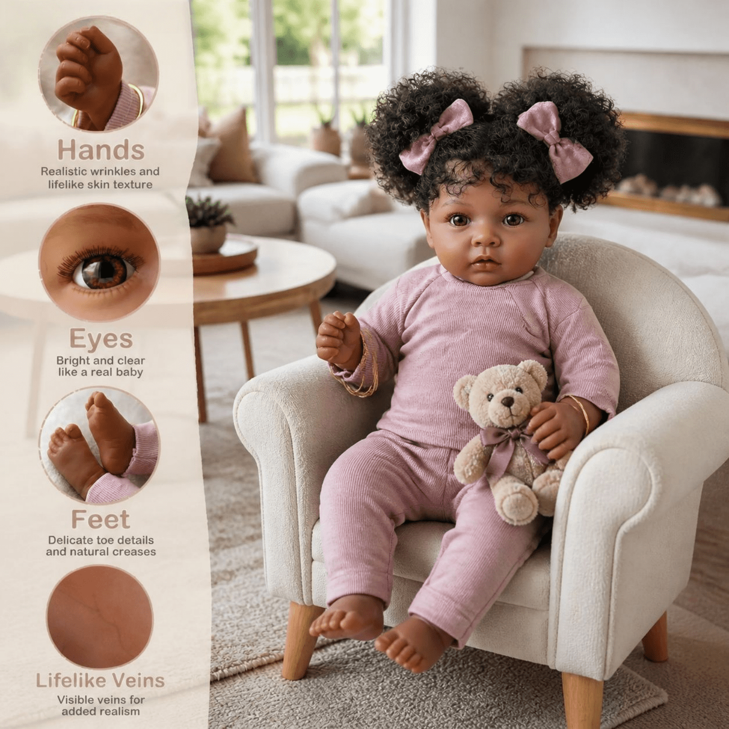 22 Inch Lifelike Reborn Baby Dolls African American Girl Realistic Newborn Baby Doll Handmade Already Cloth Body Bebe Newborn Finished Painted Birthday Gift Christmas Gift