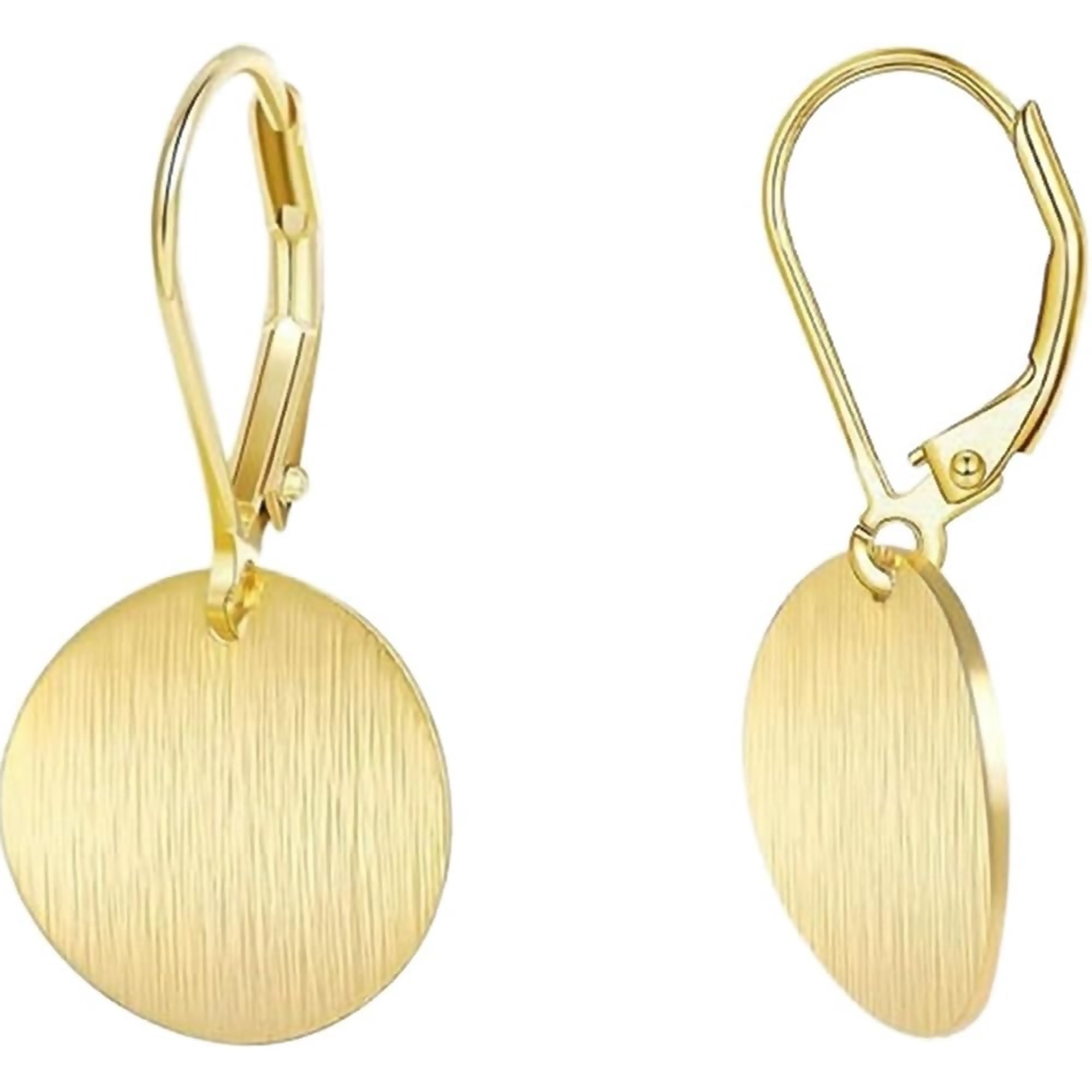 Zephyriana Round Disc Leverback Earrings for Women Small Round Disk Coin Dangle Drop Earrings Gold Flat Disc Coin Dangle Earring Minimalist Jewelry Birthday Gifts