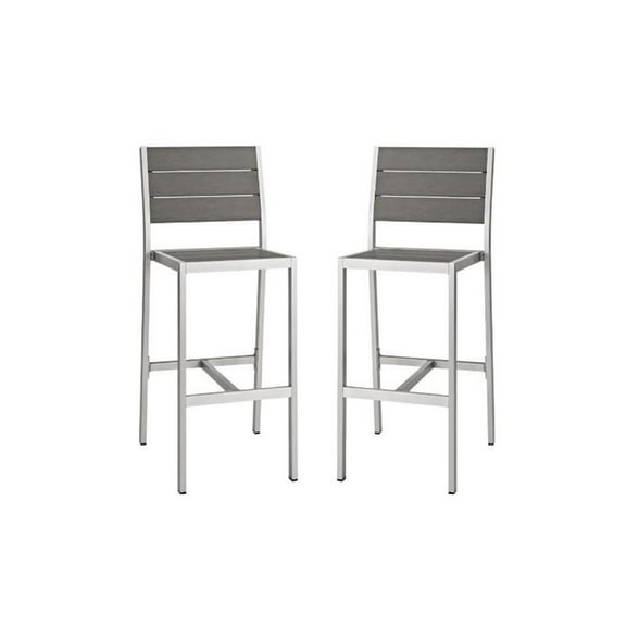 Home Square 2 Piece Aluminum Armless Patio Bar Stool Set in Silver Gray