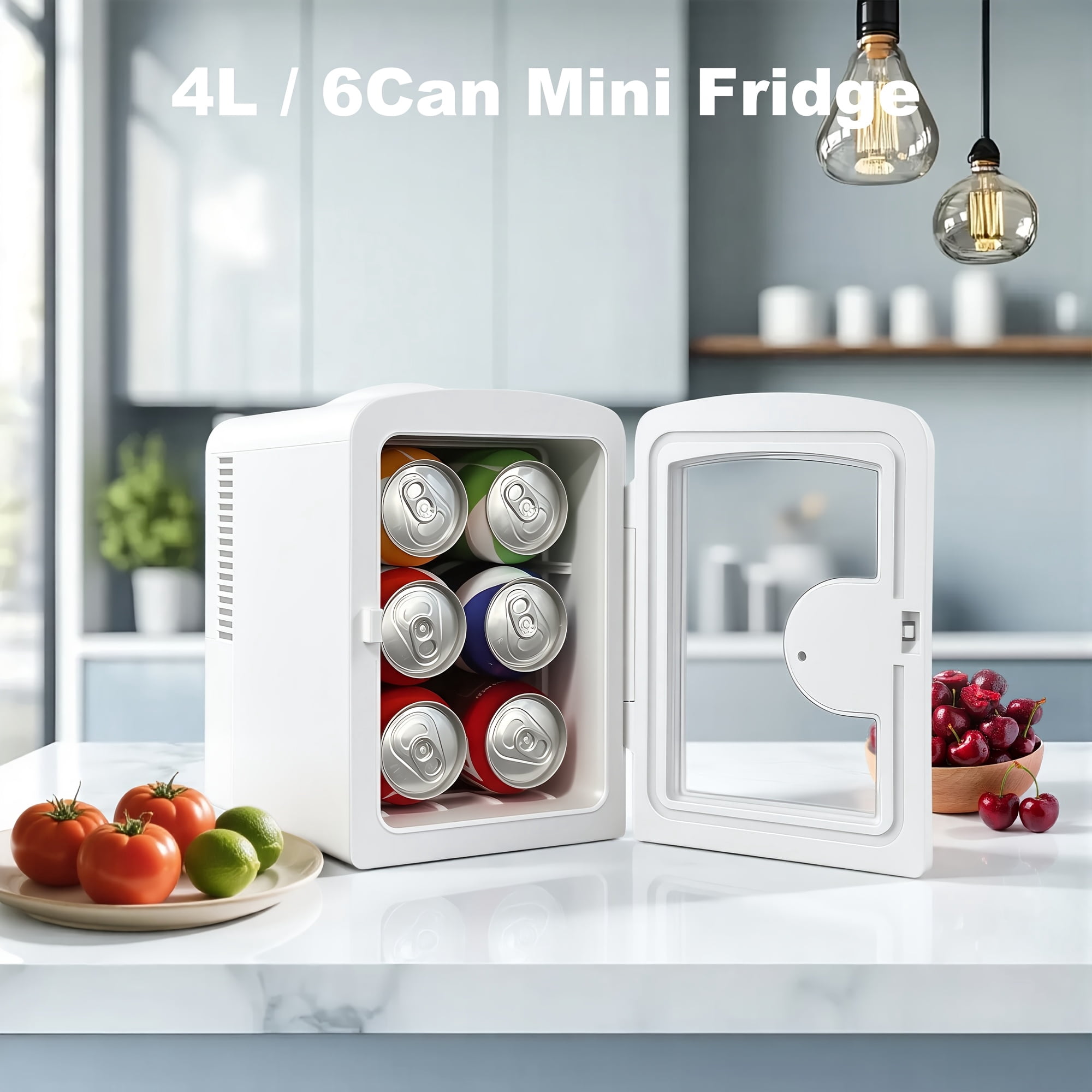 4-liter Portable Mini Refrigerator Freezer, Six 12-ounce Cans Compact Refrigerators, White