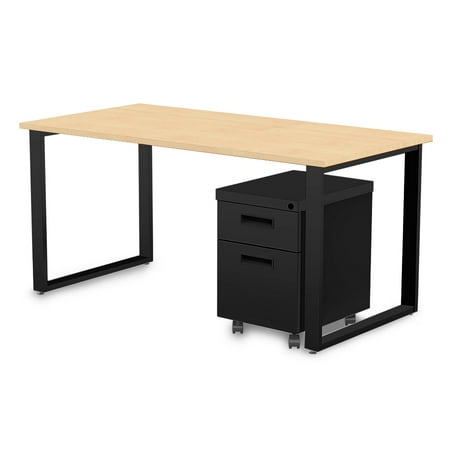 60” X 30” Desk and Mobile Pedestal, Kensington Maple Laminate / Black Finish