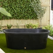 Tuff Stuff TS-KMT85 Heavy Duty 85 Gal Oval Multipurpose Water Feed Storage Tank Tub Container Made from Eco Friendly 100 Percent Recycled LDPE, Black