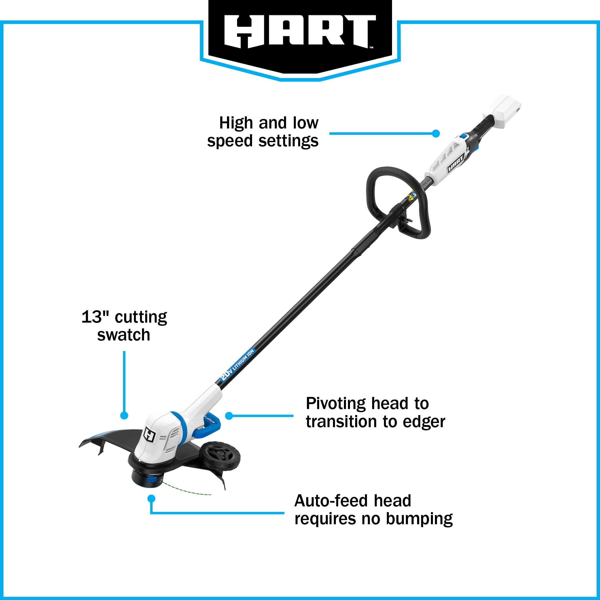 HART 20V 13" Straight Shaft String Trimmer/Edger (1) 20-Volt 4.0Ah Lithium-Ion Battery