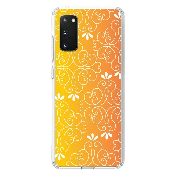 DistinctInk Clear Shockproof Hybrid Case for Galaxy S20 / S20 5G (6.2" Screen) - TPU Bumper, Acrylic Back, Tempered Glass Screen Protector - Yellow Orange Red Gradient