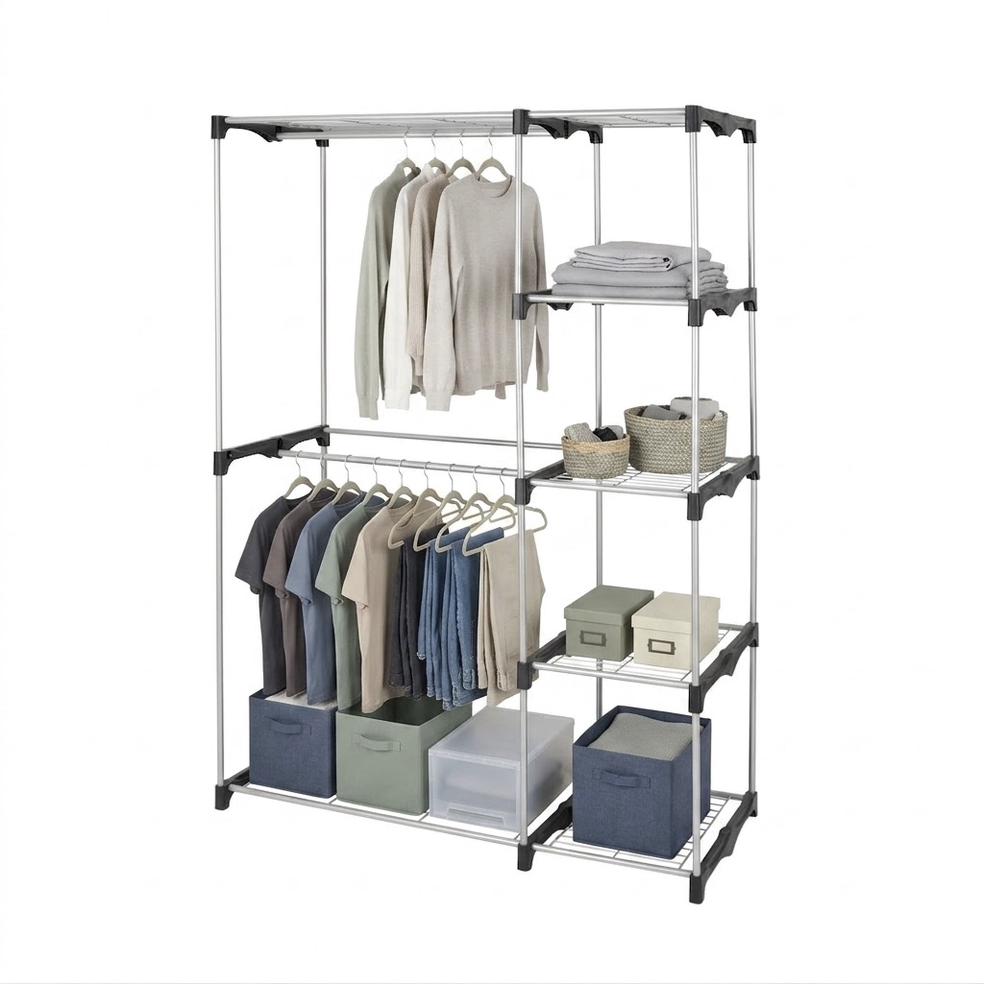 Mainstays 4-Shelf Metal Wire Closet Organizer with 2-Tier Clothes Rack
