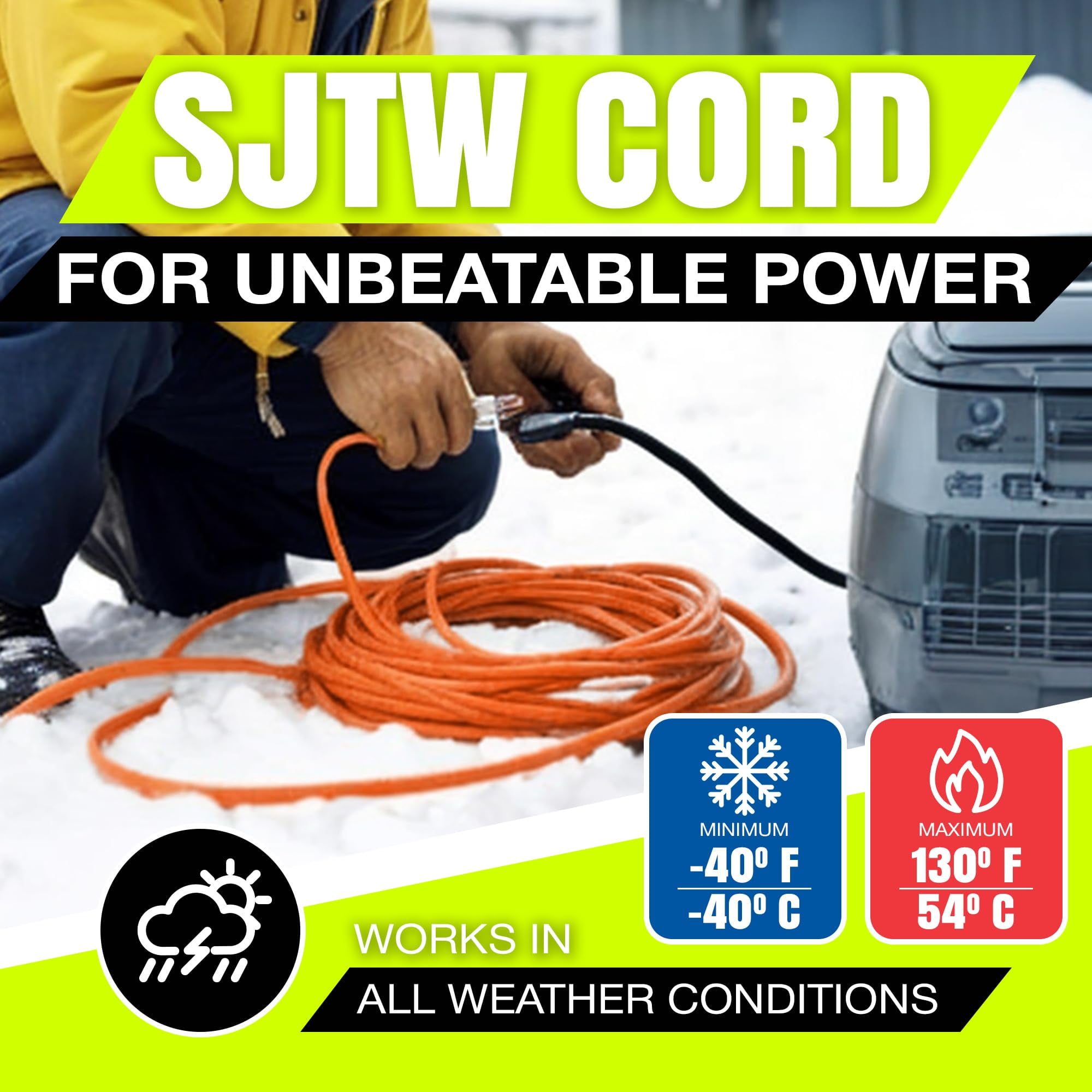 75ft Outdoor/Indoor Extension Cord 10/3 Gauge Ultra Heavy Duty 3 Prong SJTW, Waterproof, ETL Listed, Flexible Cold-Resistant Long Power Cord,125 Amp 1875W, Orange by LifeSupplyUSA