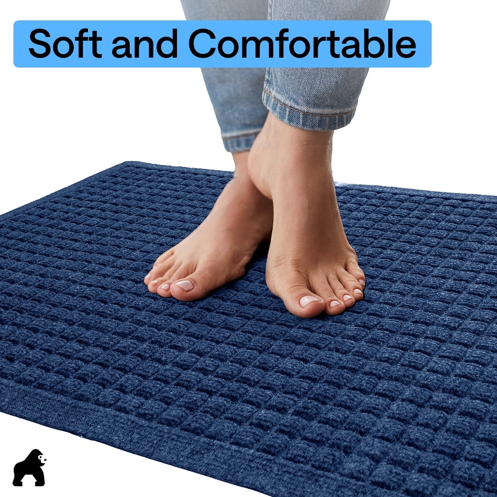 GORILLA GRIP HydroAbsorb Doormat, Indoor Outdoor Rubber Backed Weather Mat, 35x23, Blue