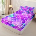 thumbnail image 3 of Manfei Mermaid Scale Zipper Full Size Comforter Sets with Fitted Sheet and 2 Pillowcases, Watercolor Wash Zipper Bedding Set, Purple Teal, Polkadot Reversible, 4-Piece, 3 of 7
