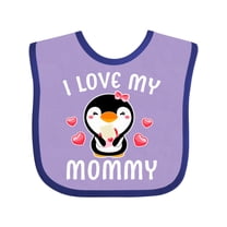 Inktastic I Love My Mommy with Cute Penguin and Hearts Girls Baby Bib