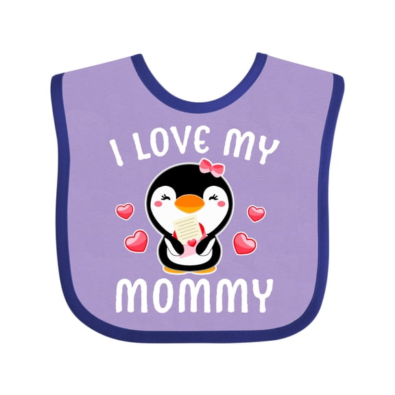 Inktastic I Love My Mommy with Cute Penguin and Hearts Girls Baby Bib