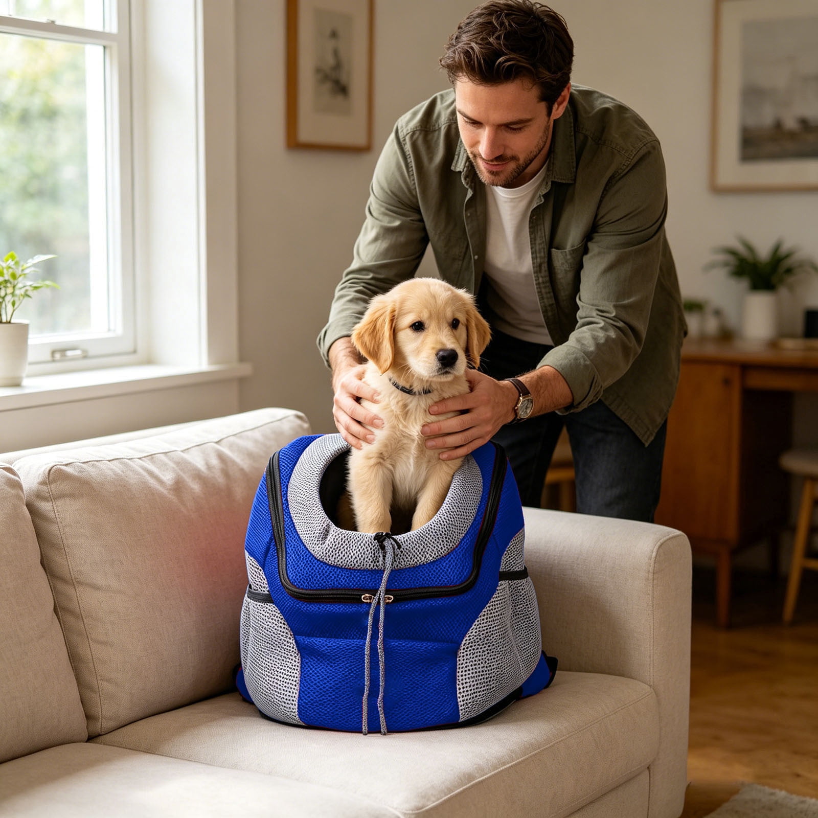 Breathable Pet Carrier Backpack, Head-Out Design Adjustable Dog Cat Backpack with Safety Belt, Mesh Ventilated Travel Backpack with Side Storage Pockets for Small Dogs Cats Outdoor Hiking(Blue,S)