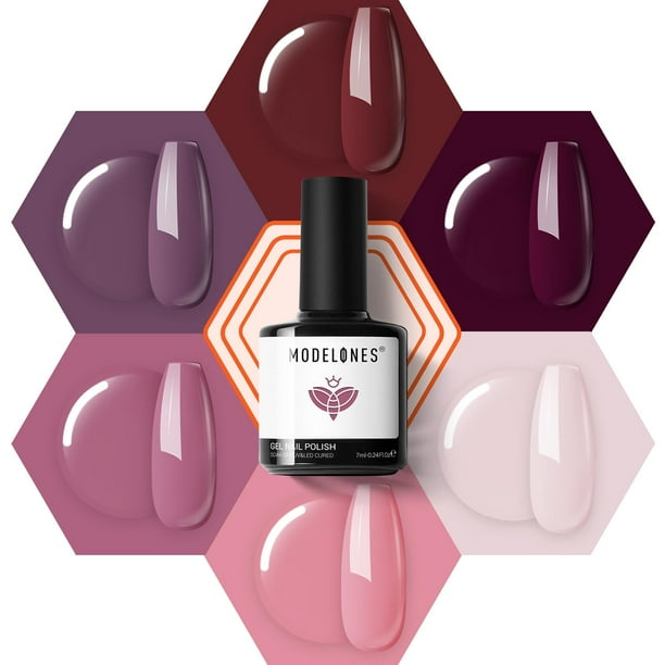 Set de esmaltes de uñas en gel Modelones, 6 colores: rosa, marrón y burdeos