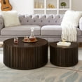 thumbnail image 7 of Gexpusm Round Coffee Table Set of 2, Handcraft Nesting with Small End Table for Living Room, Apartment,Solid Wood , Chocolate, 7 of 7