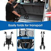 MaxKare 3-Wheel Rolling Walker for Seniors Foldable Rollator Walker with Basket & Tray, 300Lbs Weight Capacity, Height Adjustable, Black