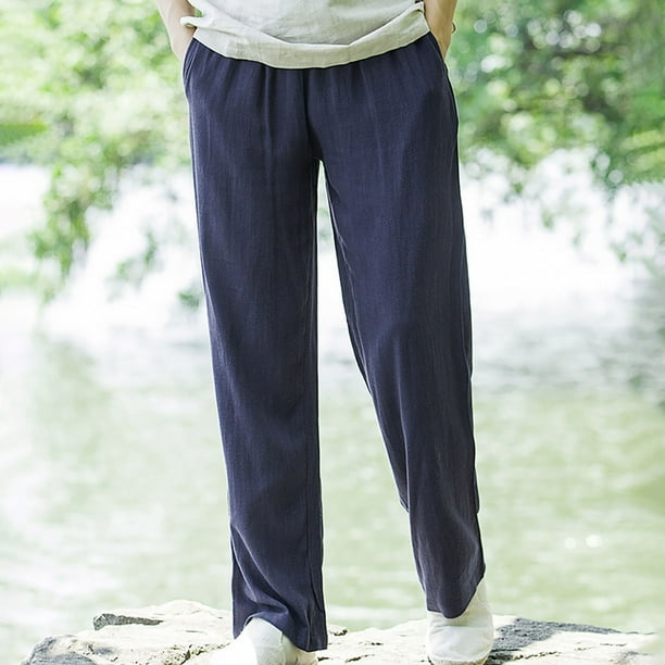 Pantalones largos para hombre, moda de verano, lisos, informales, con cintura elástica y bolsillos