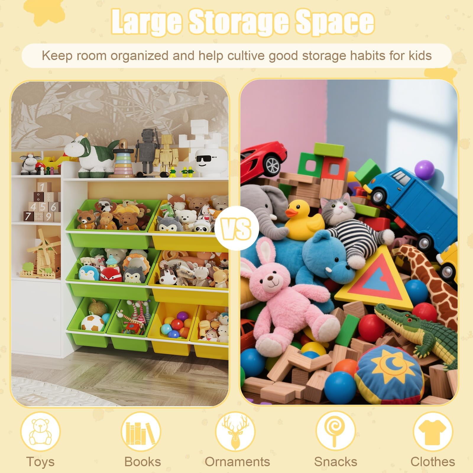 Kids Toy Storage Organize 8 Removable Bins Kid Bookshelf and Toy Storage Large Toy Box with Bookshelf for Bedroom, Kids Room, Classroom, Nursery
