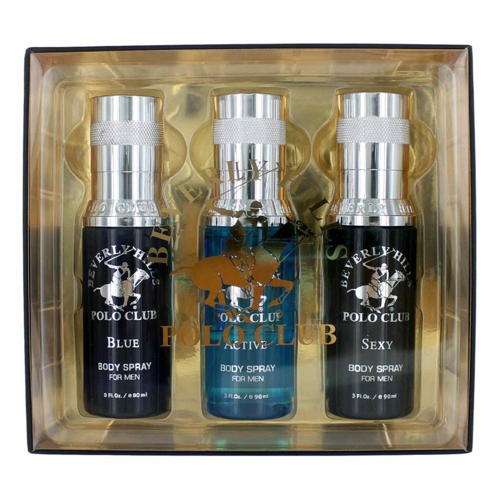 BHPC Body Spray Collection 3 Piece Gift Set men (Sexy Active & Blue