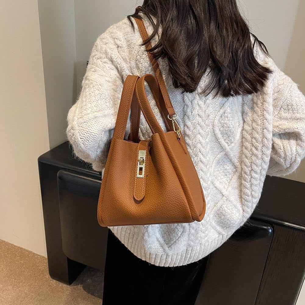 SPEKSEE Bucket Bags for Women - Leather Crossbody Bucket Purse Small Handbag Trendy Vintage Shoulder Bag with Small Purse