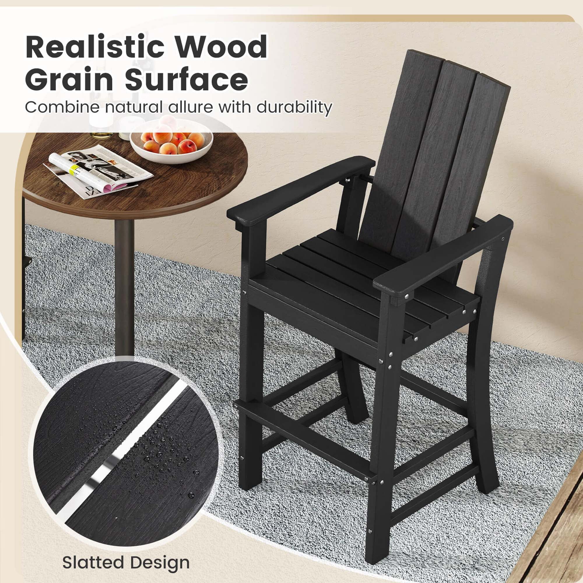 Costway Tall Adirondack Chair with Ergonomic Backrest Armrests & Footrest for Backyard Black