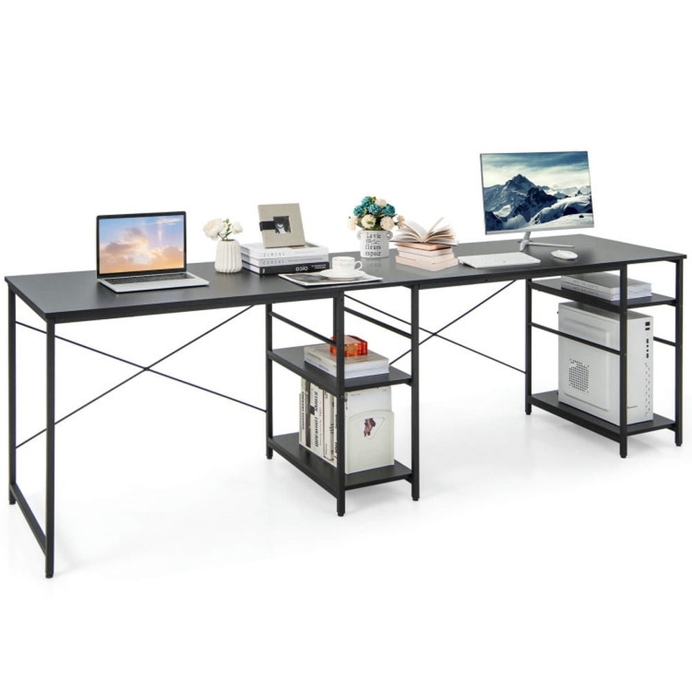 GVN L Shaped Computer Desk with 4 Storage Shelves and Cable Holes-Black, Desk for Bedroom, Gaming Computer Desks for Study,Working,Writing