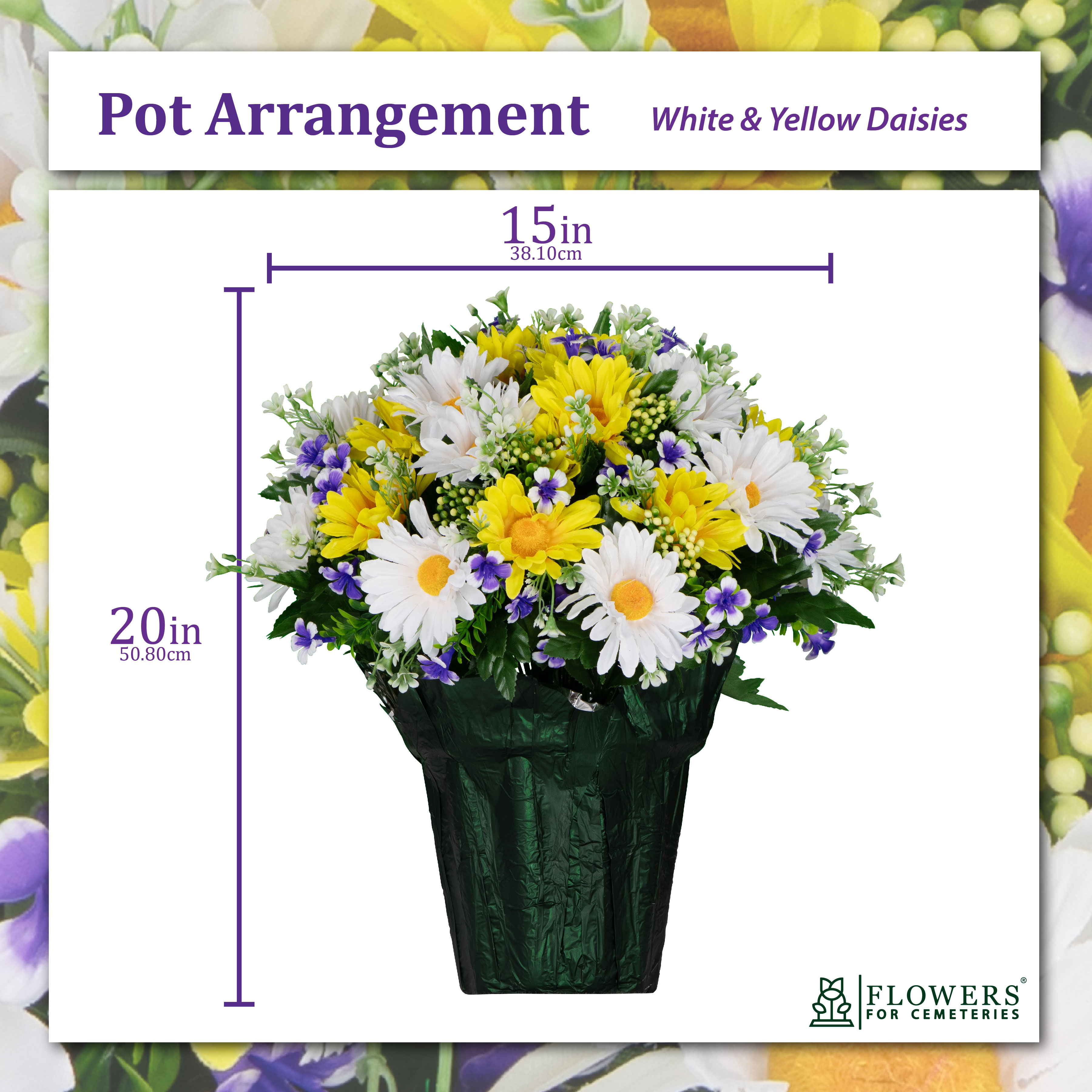 Sympathy Silks Artificial Flowers White and Yellow Daisies Weighted Flower Pot
