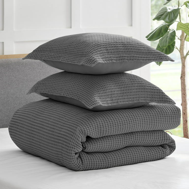  Levtex Home - Mills Waffle Charcoal Duvet Cover Set - King Duvet  Cover + Two King Pillow Cases - Charcoal Waffle Weave - Duvet Cover (106 x  94in.) and Pillow Case (
